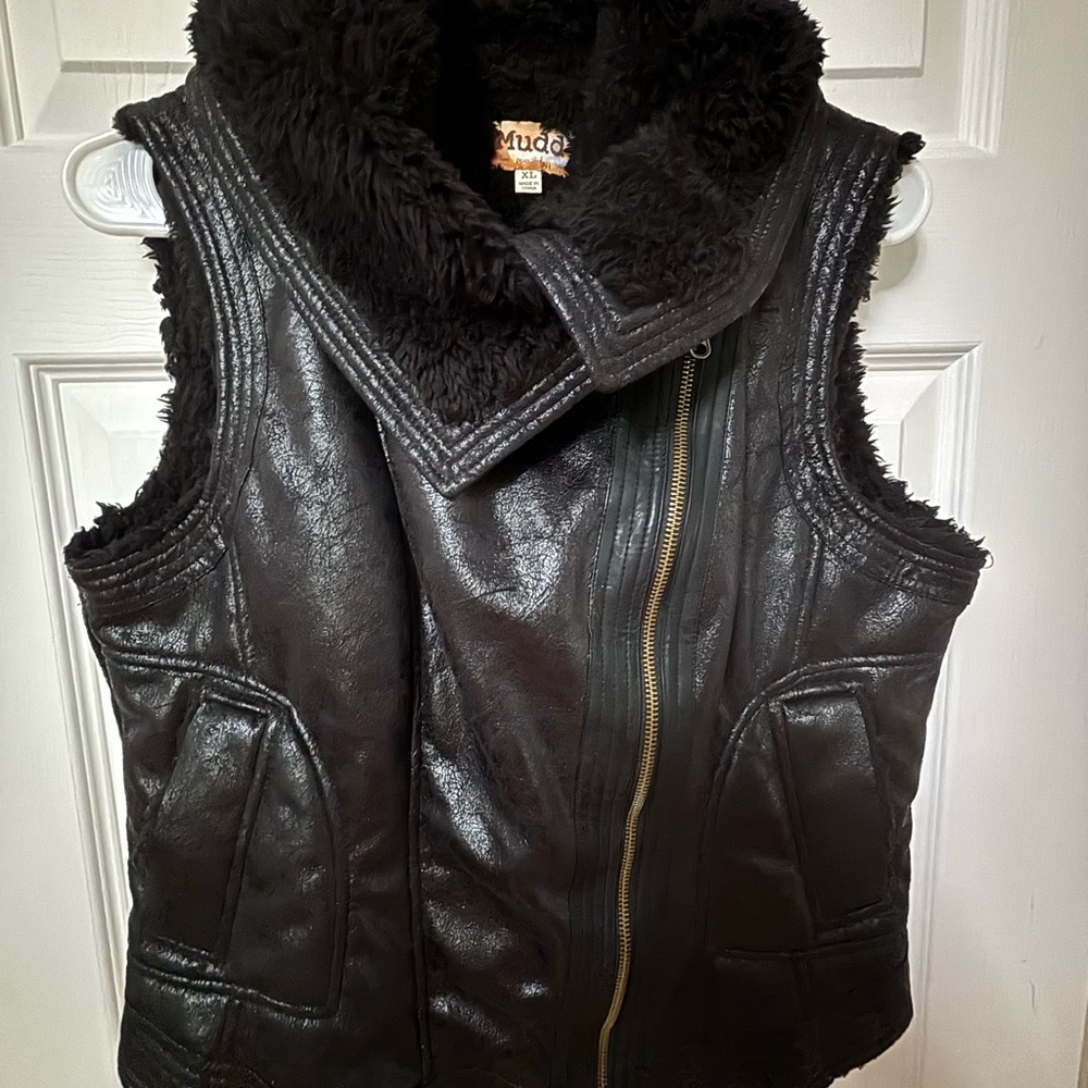 Black Faux Leather Vest with Fur Lining